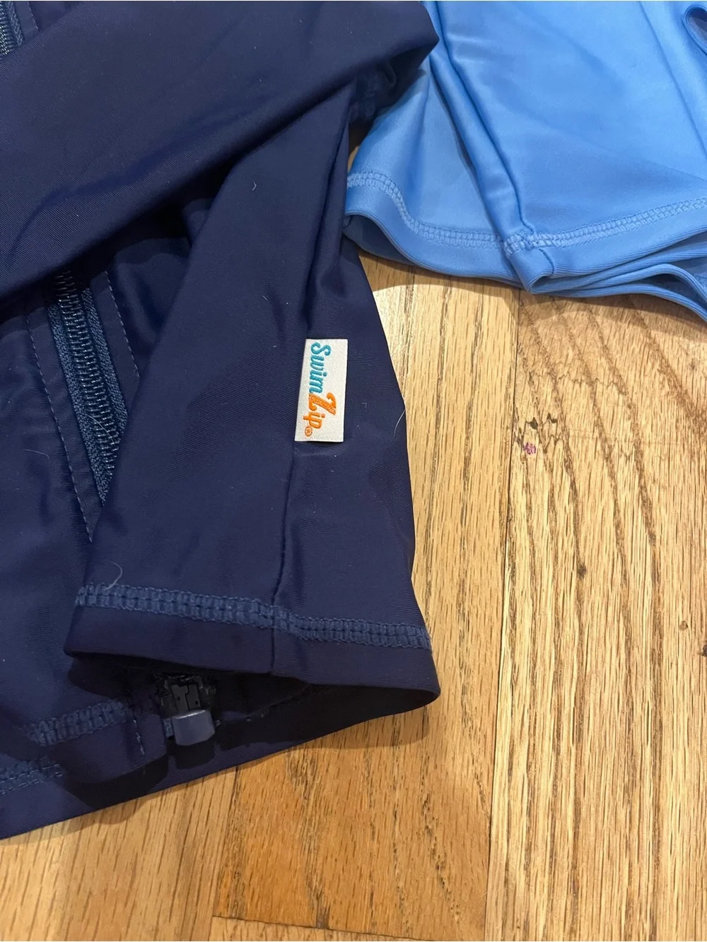 Bundle of 3 swim/sun 12 mos - swim trunk, zip up navy & light blue rash-guards
